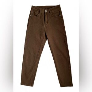 Women’s High Rise Tapered Jeans Brown Stretch Denim Fleece Lined Size Small